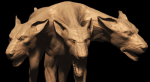 Cerberus, the three-headed dog of Hades, created using the Sculpt tool in Blender 2.43, by Giuseppe Canino. (CC BY-SA 2.0) 